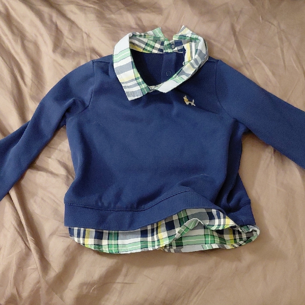 Crown & Ivy Navy Kids Sweater with Plaid Accents